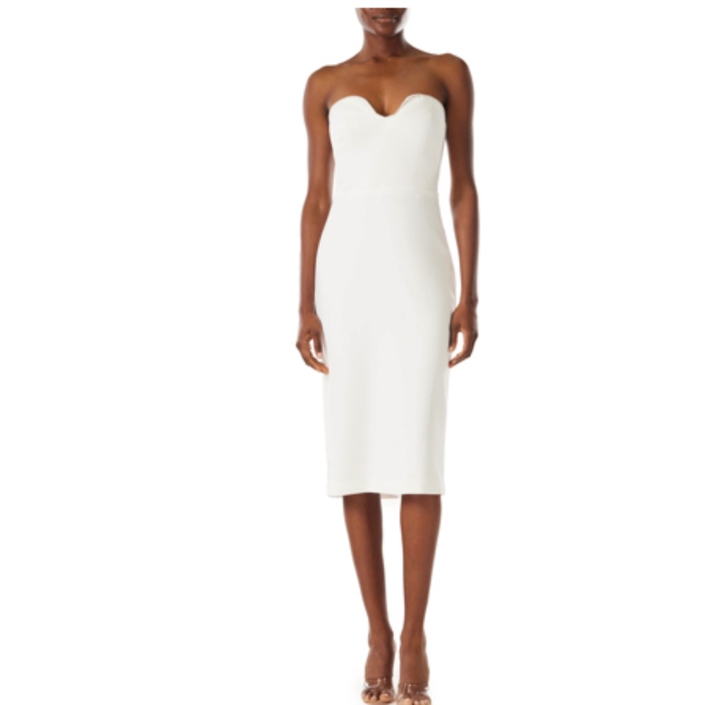 Monique Lhuillier White Strapless Midi Dress NWT